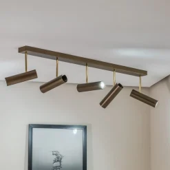 Axion plafondlamp, 5-lamps, titaniumkleurig, langwerpig, staal