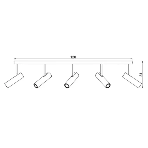 Axion plafondlamp, 5-lamps, titaniumkleurig, langwerpig, staal