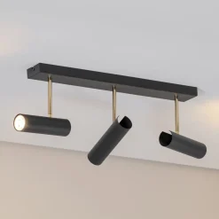 Axion plafondlamp, 3-lamps, zwart/goud, lang, staal