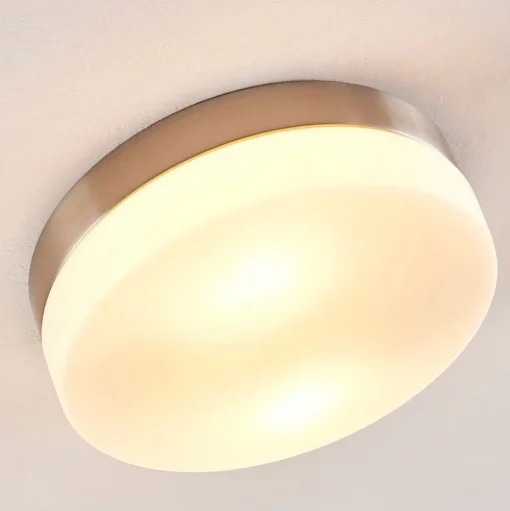 Badkamer plafondlamp Amilia, Ø 23,5 cm, E27, nikkel, glas