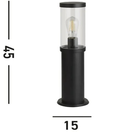 Bakerloo sokkellamp, IP44, zwart, hoogte 45 cm, metaal
