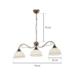 Balk hanglamp Casale, 3-lamps lengte 74cm