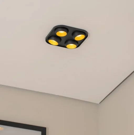Bega LED inbouwspot Studio Line zwart/messing, 4-lamps.