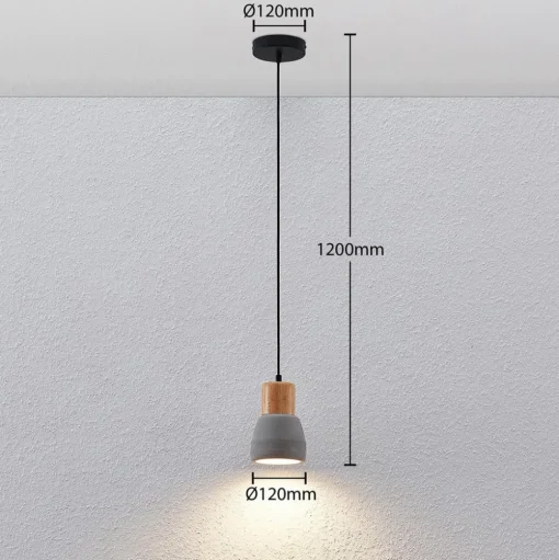 Betonnen hanglamp Margot met hout, één lampje