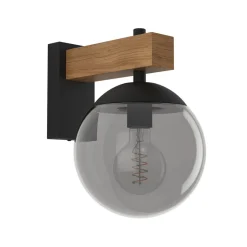 Bufalata buitenwandlamp, zwart/hout/rookgrijs