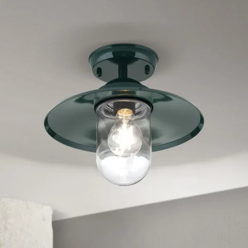 Buiten plafondlamp Edward, groen, Ø 27,5 cm, aluminium/glas