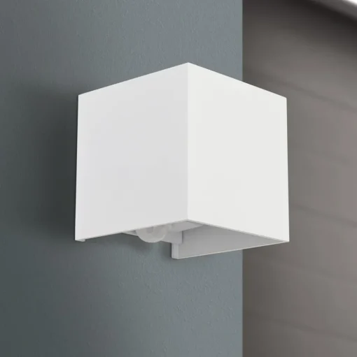 Buitenwandlamp Cube-S, wit, metaal, bewegingsmelder