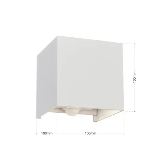 Buitenwandlamp Cube-S, wit, metaal, bewegingsmelder