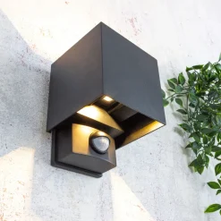 Buitenwandlamp Dubai, antraciet, breedte 10 cm, sensor