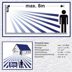 Buitenwandlamp Long van roestvrij staal met sensor