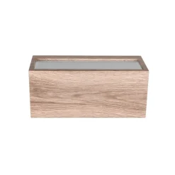 Buitenwandlamp Mayenne, houtkleurig, up- & downlight, hoekig