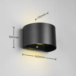 Buitenwandlamp Talent, zwart, breedte 16 cm Sensor