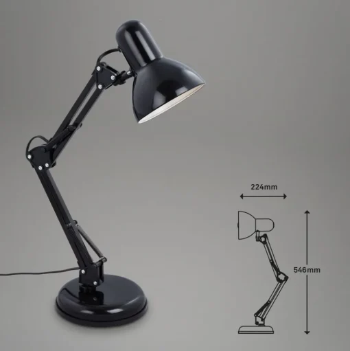 Bureaulamp Pixa, justeerbaar, E14, zwart
