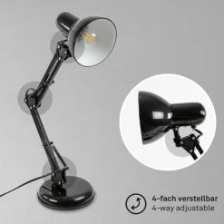 Bureaulamp Pixa, justeerbaar, E14, zwart