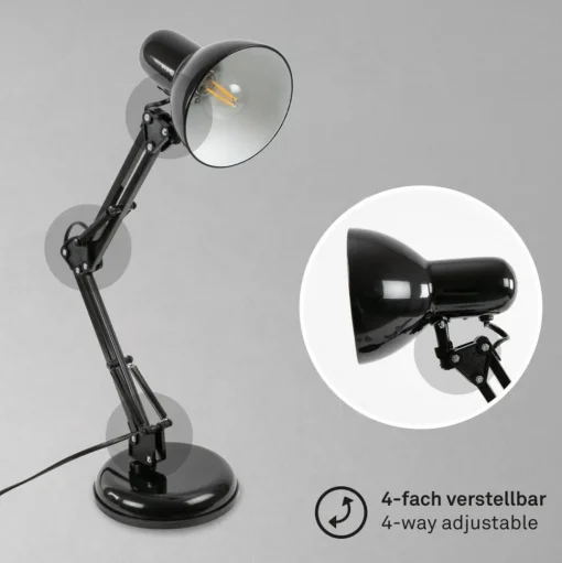 Bureaulamp Pixa, justeerbaar, E14, zwart