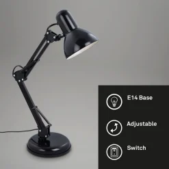 Bureaulamp Pixa, justeerbaar, E14, zwart