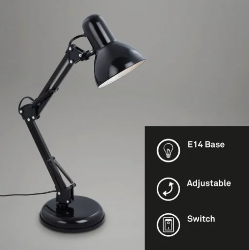 Bureaulamp Pixa, justeerbaar, E14, zwart