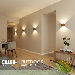 Calex LED buitenwandlamp Cub, Up, hoogte 10cm, roestbruin