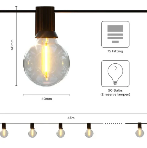 Calex lichtketting Vibey Outdoor, lengte 45 m, 75-flg.