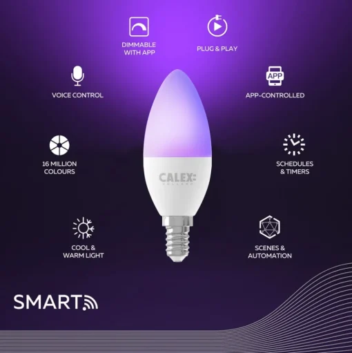 Calex Smart LED kaars E14 B35 4,9W CCT RGB