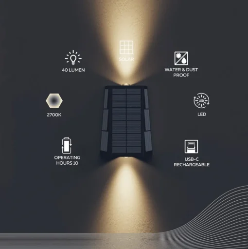 Calex Solar LED buiten wandlamp Matera, up/down, zwart