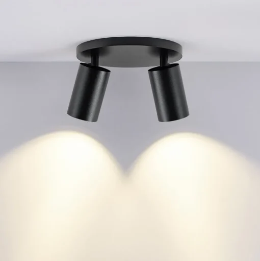 CAN TILT plafondspot, zwart, Ø 20 cm, 2-lamps metaal GU10