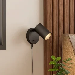 CAN TILT wandspot, zwart, Ø 10 cm, metalen schakelaar USB
