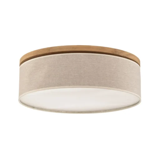 Canvas plafondlamp, beige, eikenhout, Ø 48 cm, E27