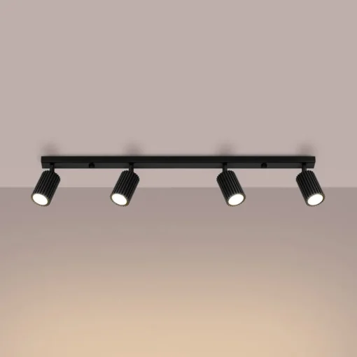 Carbon plafondspot, zwart, lengte 81 cm, aluminium, 4-lamps.