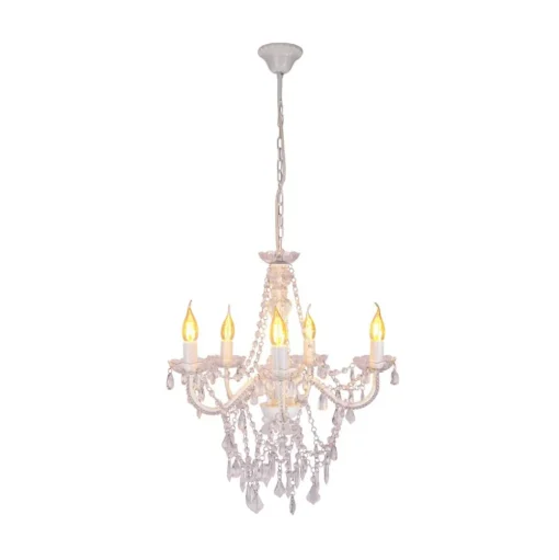 Cecilia kroonluchter, wit, ijzer/acryl, Ø 52 cm, 5-lamps.