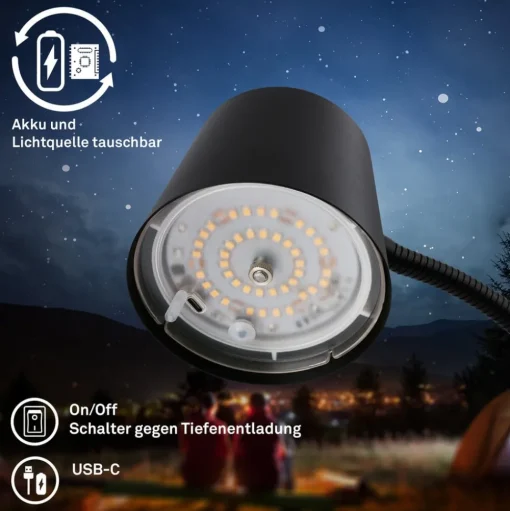 Cielo LED vloerlamp, zwart, touchdimmer, USB-kabel