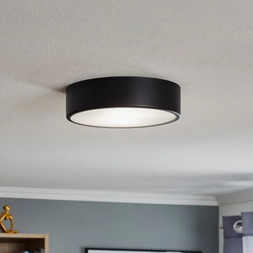 Cleo 300 plafondlamp, zwart, sensor, IP20, Ø 30 cm, metaal
