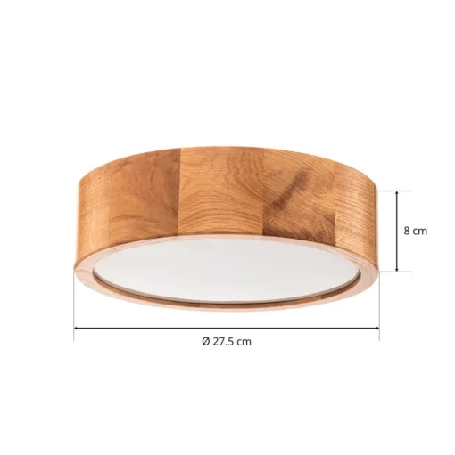 Cleo DR275 plafondlamp, IP54, Ø 27,5 cm, eikenhout, E27