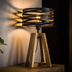 Crossround tafellamp met houten driepoot voet