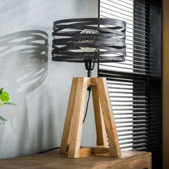 Crossround tafellamp met houten driepoot voet