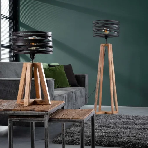 Crossround tafellamp met houten driepoot voet