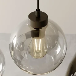 Cubus hanglamp, rookgrijs, glas, 74 cm lang, 6-lamps
