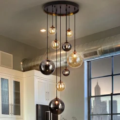 DARK hanglamp, ijzer, glas, amber, rook, Ø 55 cm