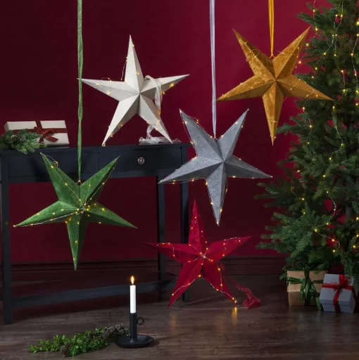 Decoratie ster Velvet + Dew Drop LED-ketting rood