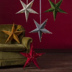Decoratie ster Velvet + Dew Drop LED-ketting rood