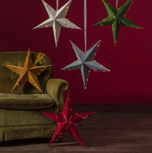 Decoratie ster Velvet + Dew Drop LED-ketting rood