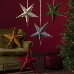 Decoratie ster Velvet + Dew Drop LED-ketting rood