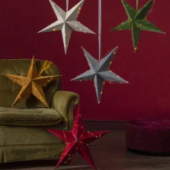 Decoratie ster Velvet + Dew Drop LED-ketting rood