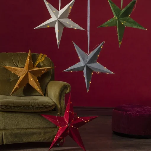 Decoratie ster Velvet + Dew Drop LED-ketting rood