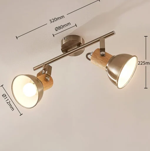 Dennis plafondlamp met hout, 2-lamps.