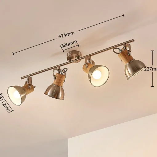 Dennis plafondlamp met hout, 4-lamps.