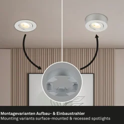 Desi inbouwlamp, mat chroom, Ø9cm, dimbaar, 3000K