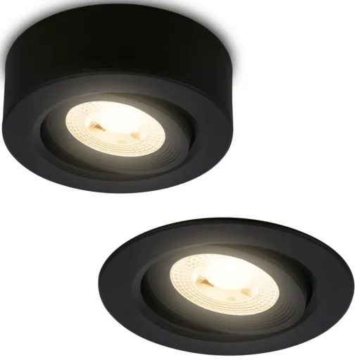 Desi inbouwlamp, zwart, Ø9cm, aan/uit, 3000K