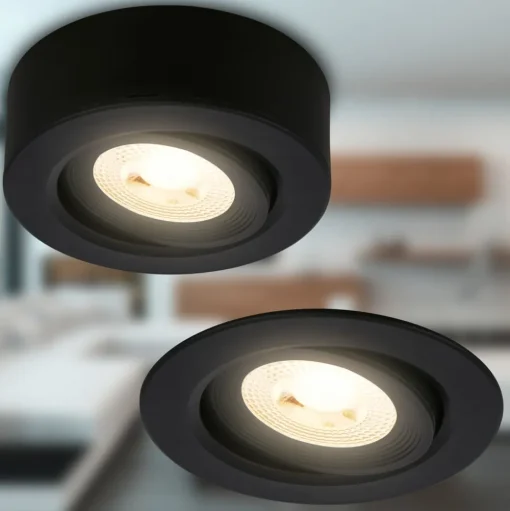 Desi inbouwlamp, zwart, Ø9cm, aan/uit, 3000K
