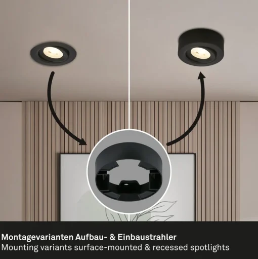 Desi inbouwlamp, zwart, Ø9cm, aan/uit, 3000K